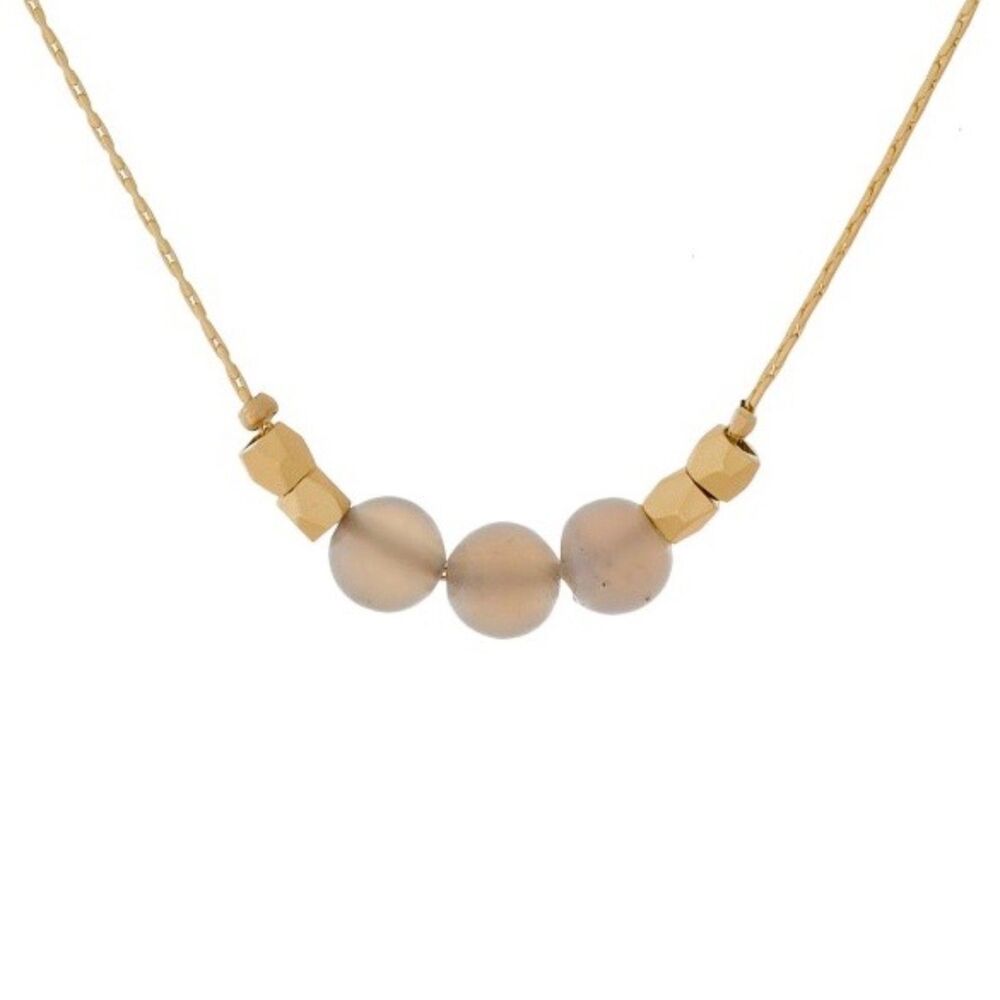 Three Beaded Necklace Gold Tone
